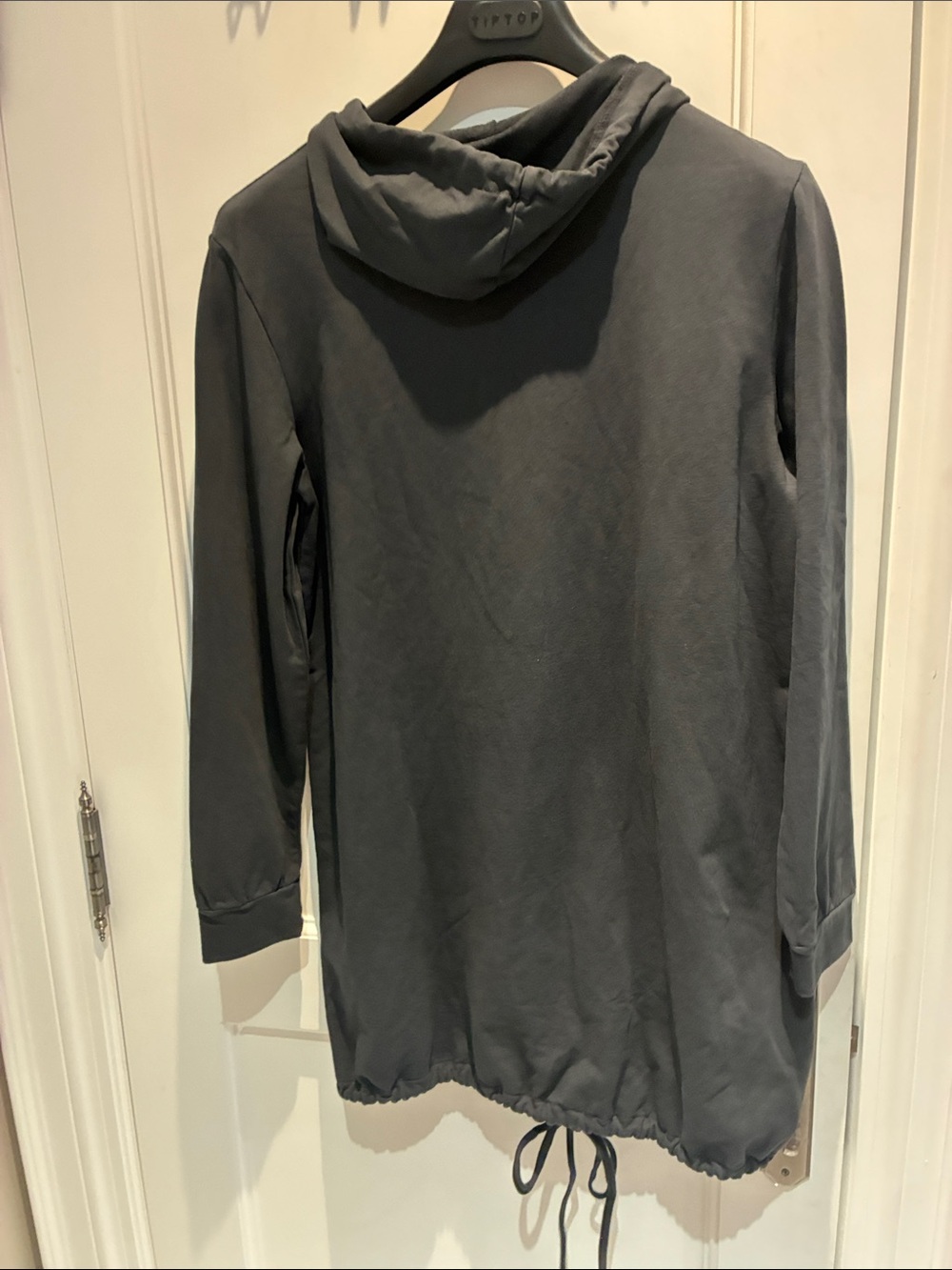 Women's Black Zip-Front Hoodie Dress with Drawstring - Picture 6 of 6